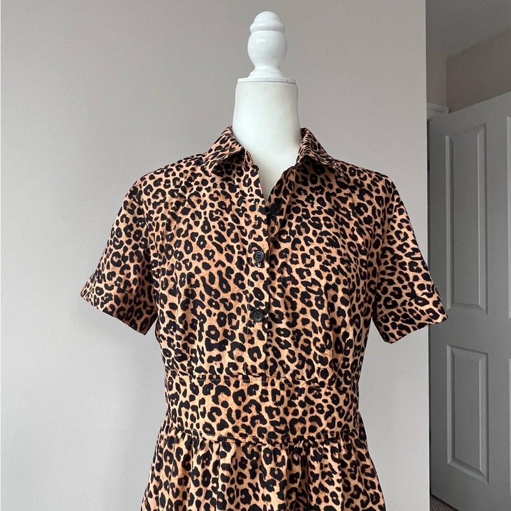 Talbots Leopard Print Cotton Dress with Concealed Side Zip and Pockets - Picture 7 of 8